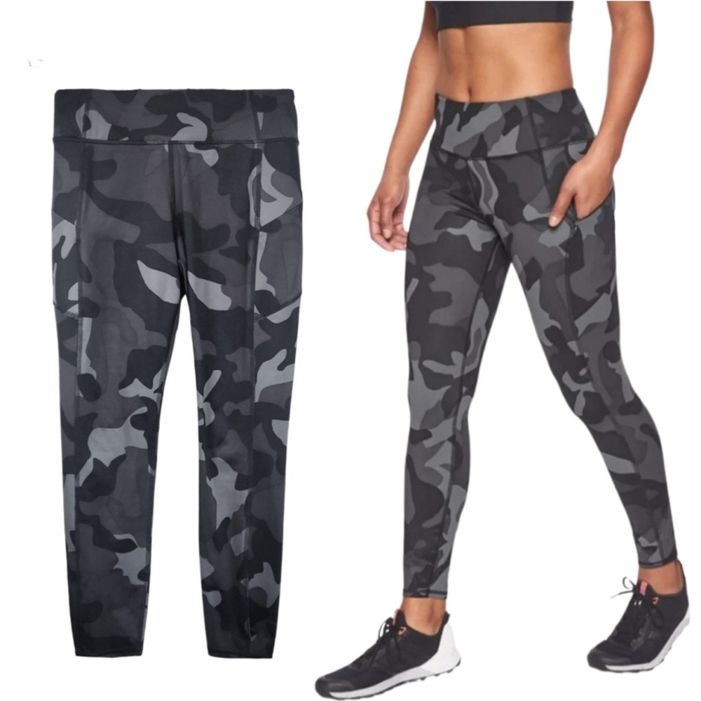 Athleta Black Gray Camo Contender Cropped Legging Size SP